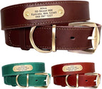 Didog Genuine Leather Dog Collars with Engraved Nameplate, Personalized Soft Leather Dog Collar with Custom ID Tag, Brown/Green/Red for Small Dogs (S,Red)