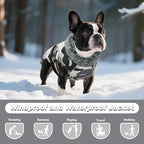 DENTRUN Dog Winter Coat - Windproof Reflective Jacket, Plush Turtleneck & Adjustable Belt, Water Repellent Fleece Lined Cold Weather Vest for Corgi Bulldog, White Camo, L
