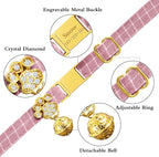 Personalized Breakaway Cat Collars - Magnetic Buckle, Bell - Safety Quick Release, Customized for Girls & Boys Cats - Herringbone