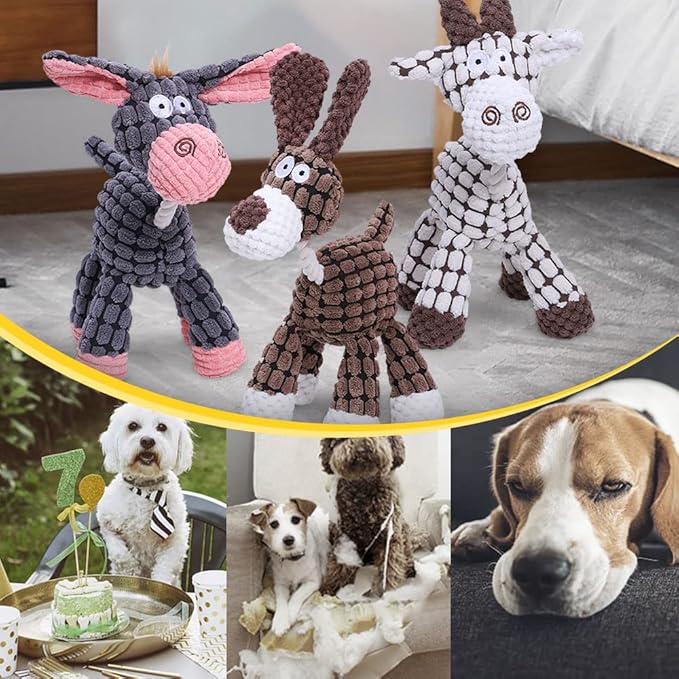 Soputry Plush Squeak Pet Toy, Interactive Stuffed Sound Toy for Small Medium Large Dogs, Squeaky Chew Toy (Donkey)