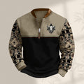 HOTYD Aztec Cowboy Jacket Men Vintage Bullhorn Printed Oversized Western Sweatshirt Long Sleeve Quarter Zip Pullover