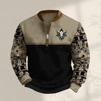 HOTYD Aztec Cowboy Jacket Men Vintage Bullhorn Printed Oversized Western Sweatshirt Long Sleeve Quarter Zip Pullover