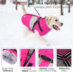 AOFITEE Dog Coat Warm Dog Winter Coat, Waterproof Dogs Jacket with Harness, Dogs Snow Jacket Snowsuit with Zipper & Furry Collar, Reflective Windproof Pet Sweater for Cold Weather, French Bulldog, L