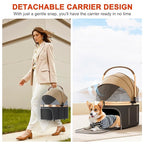 Dog Stroller with 4 Wheels, Folding Pet Stroller for Small, Medium Dogs and Cats up to 50lbs, Detachable Carrier, Storage Basket, Car Seat 3 in 1 Multifunctional (Brown‌)
