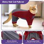 SUNFURA Hair Sticky Cat Clothes, Cat Sweater for Cats Only, 4-Legged Fleece Sweaters Kitten Pajamas Reduce Shedding Fur, Warm Pullover Shirts for Cats, Red L