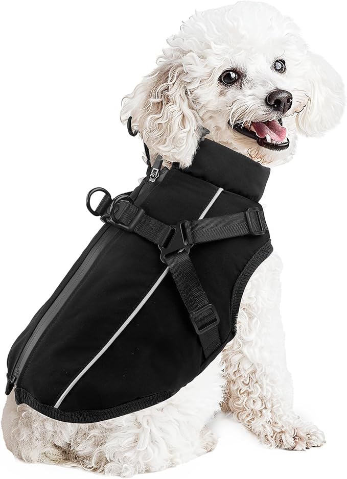 Dog Winter Coat Reflective Water-Resistant Jacket, Fleece Lined Windproof Puppy Coat with Back Zipper & D-Ring, Cold Weather Dog Coats for Small Medium Large Dogs (M, Black)