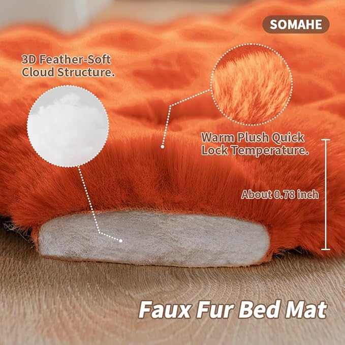 Cat Beds for Indoor Cats Faux Fur Pet Pad Mat Plush Kitten Bed with Non-Slip Bottom for Carriers/Couch Dog & Puppy Friendly 35 x 27 Inch X-Large Orange