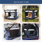Large Cat Carrier, Collapsible Dog Travel Crate Portable Soft-Sided Pet Carrier with Super Soft Warm Plush Mat for Indoor and Outdoor 20x14x14in,Navy Blue