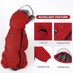 PINA Dog Raincoat, Waterproof Dog Rain Jacket with Hood, Lightweight Dog Rain Coat with Leash Hole, Dog Poncho with Reflective Strap and Pocket for Wet Weather, Full Wrap Design for Full Protection