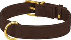Leather Dog Collar - Heavy Duty Adjustable Soft Padded Pet Collars for Small Medium Large Dogs Breed - Black Green Brown Pink Red Blue (Brown, S, 9"-12" Neck Fit)