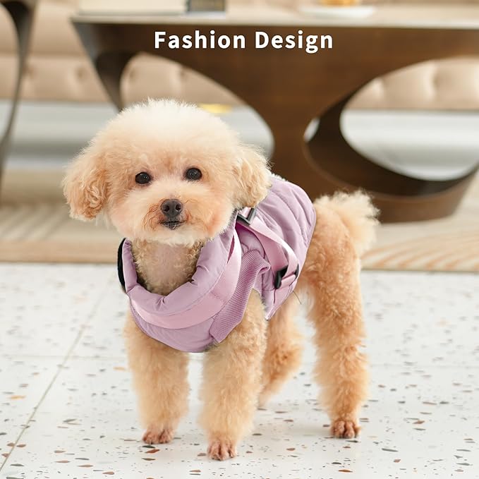 Dog Jacket with Harness,Fleece Lined Warm Puppy Coat for Winter,Soft Windproof Medium Dog Vest,Light Pink L