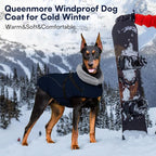 Queenmore Dog Coat,Windproof Dog Coat for Medium Dogs,Dogs Jackets with Harness Built in,Waterproof Doggy Coats with Zipper On Back,Reflective Cold Weather Coats for Dachshund,NavyBlue,M