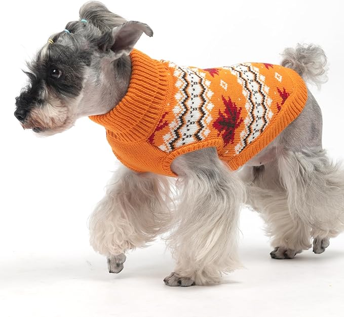 KOOLTAIL Cable Knit Dog Sweater Turtleneck, Cold Weather Pullover Classic Knitwear, Thick Warm Winter Pet Clothes, Fall Maple Leaves Thanksgiving Dog Sweater for Small Medium Large Dogs Cats, Orange M