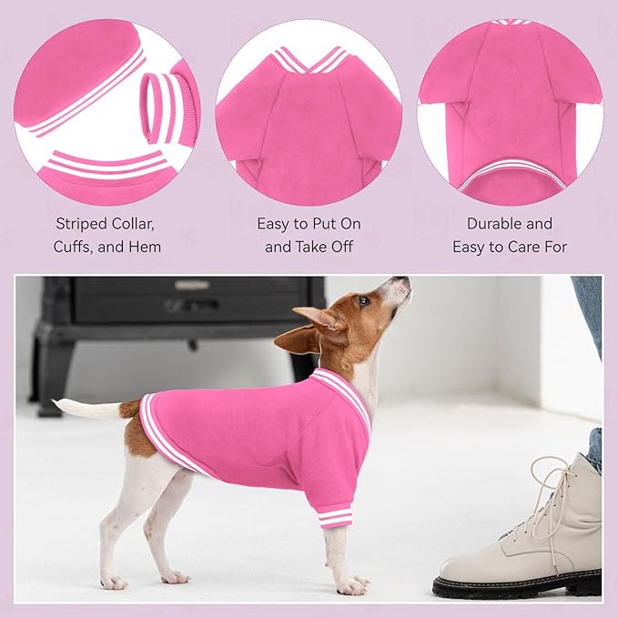 Dog Sweater Brushed Fleece Pet Clothes Baseball Jacket Soft Warm Pet Sweater Dog Sweaters for Small/Medium Dogs Boy Girl(Pink-S/M)