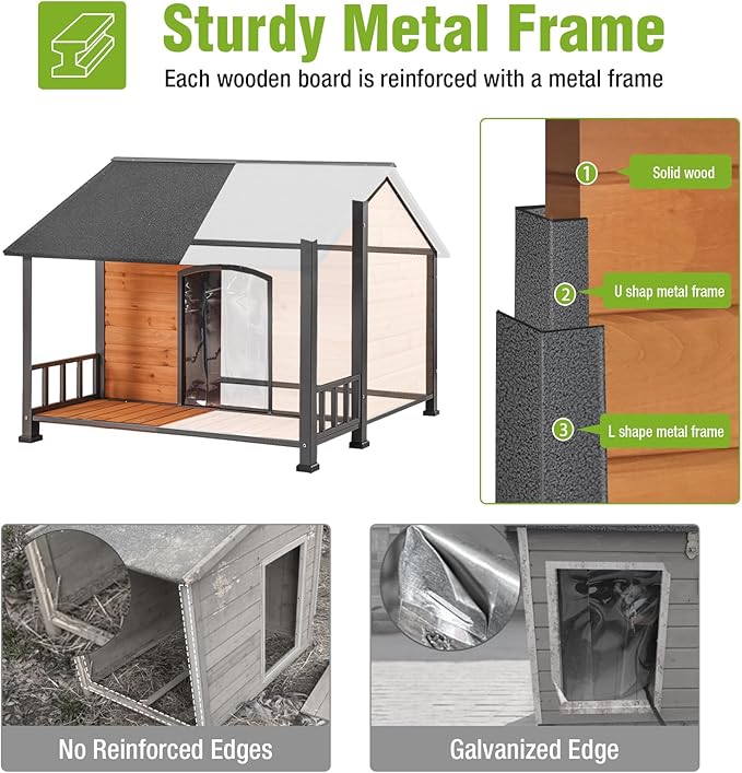 GUTINNEEN Heated Dog House for Outside Large Insulated Dog House Outdoor with Safe Heated Pad, Chew-Proof Metal Frame and Insulated Liner for Medium to Large Dogs, 44.5" L x 45" W x 35" H
