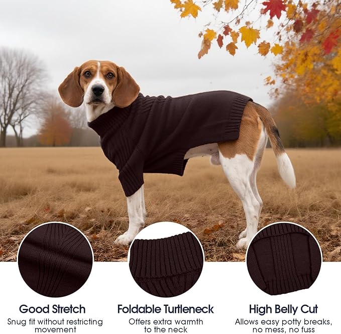 IECOii Dachshund Sweater,Turtleneck Dog Sweater for Small Medium Dogs Girl Boy,Stretchy & Breathable,Warm Knitted Pullover Coat,High Neck Knitwear for Cold Weather Indoor & Outdoor Wear (Brown, M)