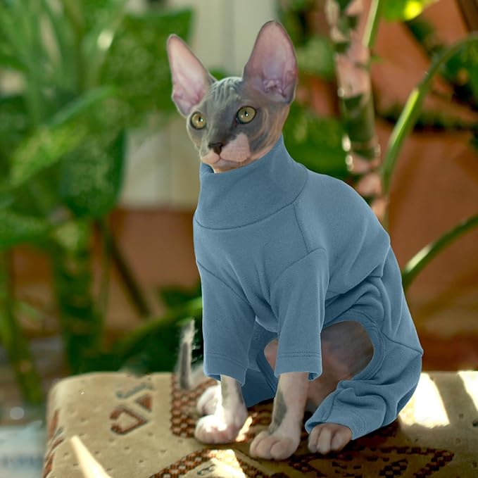 ROZKITCH Cat Clothes for Cats Only Male Female, Breathable Soft Jumpers for Sphynx Only, Coat with Four Legs, Warm Sweater T-Shirt Pajamas Jumpsuit Vest Cornish Rex, Devon Rex, Peterbald Blue S