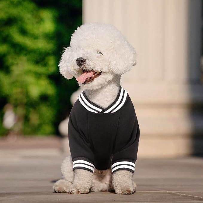 Dog Sweaters for Large Dogs, Brushed Fleece Dog Sweater Baseball Jacket Large Pet Sweater Clothes Soft Warm Boy Girl Pet(Black-L)