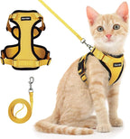 Dooradar Cat Harness and Leash Set, Escape Proof Safe Adjustable Kitten Vest Harnesses for Walking, Easy Control Soft Breathable Mesh Jacket with Reflective Strips for Cats, Yellow, S