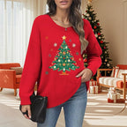 Women's Red Christmas Sweater - Festive Cartoon Patterns, Cozy Knit for Holiday Parties & Gatherings