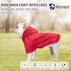 Dog Raincoat Dogs Waterproof Reversible rain Jacket Dog Small Medium Breeds Reflective Zipper Storage Pocket Harness Hole - Red - L