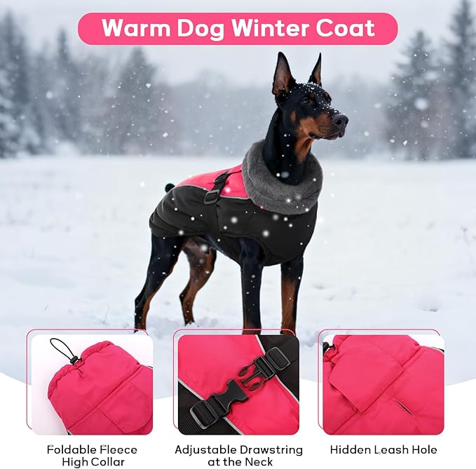 IDOMIK Dog Winter Coat, Reflective Waterproof Dog Jacket for Cold Weather, Warm Pet Coats for Small Medium Large Dogs, High Collar Doggy Fleece Snow Jacket, Winter Vest with Adjustable Buckle,XXL