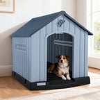 LEMBERI Large Plastic Dog House for Medium Large Dogs, Durable Waterproof Indoor Outdoor Doghouse with Air Vents and Elevated Floor, Easy to Assemble (Blue, 38.7" L x 36.8" W x 39.1" H)