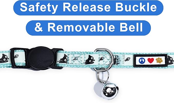 Pawtitas Glow in The Dark Cat Collar Set of 2 with Safety Buckle and Removable Bell Cat Collar Kitten Collar Teal Cat Collar + Orange Cat Collar