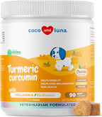 Turmeric Curcumin for Dogs - 90 Soft Chews - with Collagen, BioPerine and Fish Oil - Hip & Joint Support, Ease Inflammation, Antioxidant, Cardiovascular & Liver Support.