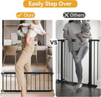 Dog Gate Indoor,18"-45" Adjustable Extra Wide Metal Short Dog Gate to Step Over, 10" Tall Small Pet Gate with 3 Extension Kits, Pressure Mounted for Doorways & Stairs Black