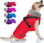 Doglay Dog Jacket Waterproof Dog Coat with Harness Built in, Christmas Puppy Winter Coat Reflective Turtleneck Puffer Snow Jackets for Small Medium Large Dogs
