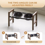 6.3inch Ceramic Adjustable Raised Double Bowls Set with Stand, 3 Heights Elevated, 2 Placement Options,Food and Water Bowls for Adult Cat Small and Medium Dog(Reactived Glaze -Grey)