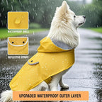 Dog Raincoat Dogs Rain Jacket Reflective Poncho Rainwear Waterproof Pet Clothes Warm Lined Pocket Hooded Leash Hole Adjustable Small Medium Dogs,Yellow,XXL,Back Length 16.0 Inch
