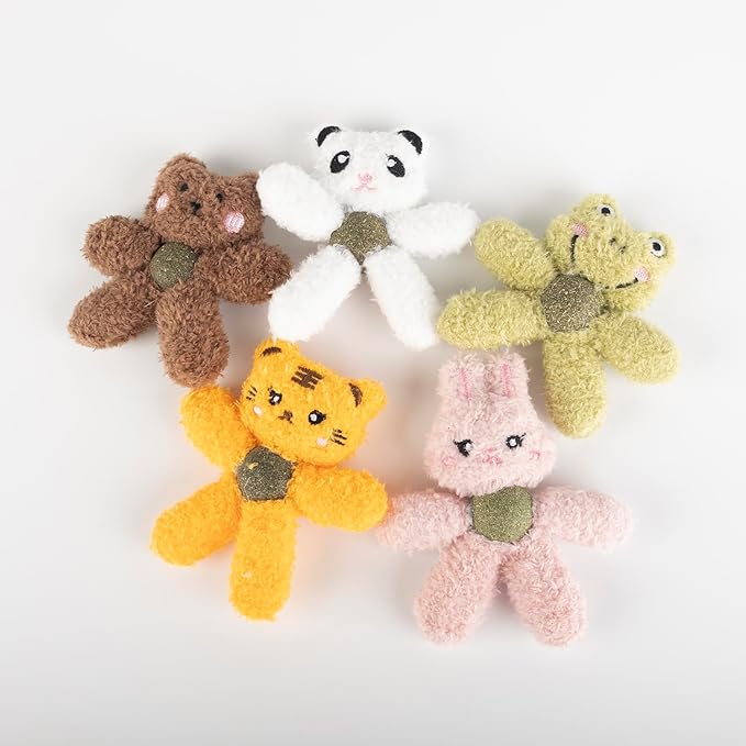 Cat Toys with Catnip Kitten Chew Bite Supplies Boredom Relief Fluffy Kitty Teeth Cleaning Chewing Cat Lovers Interactive Plush Gift (Frog&Bear)