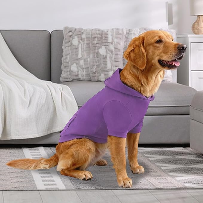 Basic Dog Hoodie Sweatshirts, Pet Clothes Hoodies Sweater with Hat and Leash Hole, Soft Cotton Outfit Coat for Large Medium Small Dogs, Purple (X-Large)