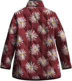 LIZALIG Women's Cropped Puffer Jacket Lightweight Floral Print Long Sleeve Padded Quilted Puffy Cardigan Coat