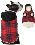 Fleece Lining Dog Hoodie for Small Dogs Extra Warm Plaid Sweater with Drawstring Hooded Coats in Winter Puppy Jacket,Red S