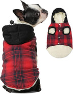 Fleece Lining Dog Hoodie for Small Dogs Extra Warm Plaid Sweater with Drawstring Hooded Coats in Winter Puppy Jacket,Red M