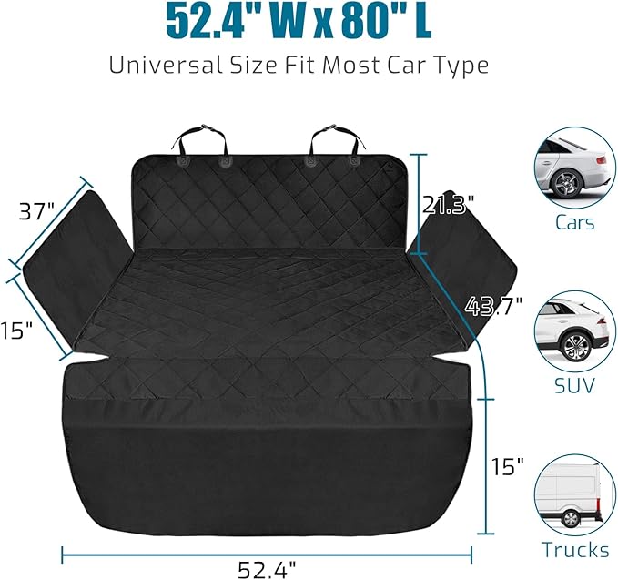 Veckle SUV Cargo Liner for Dogs Water Resistant Dog Trunk Cover with Side Flaps Nonslip Pet Cover, Universal Fit Cargo Area Protector with Bumper Flap for SUVs Sedans Vans, Black