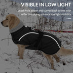 Queenmore Winter Dog Coat Warm Dog Jacket Vest Waterproof Puffer Fleece Snowsuit Adjustable Buckle Leash Hole Reflective Cold Weather Parka for Small Medium Large Dogs Girl Boy Black L