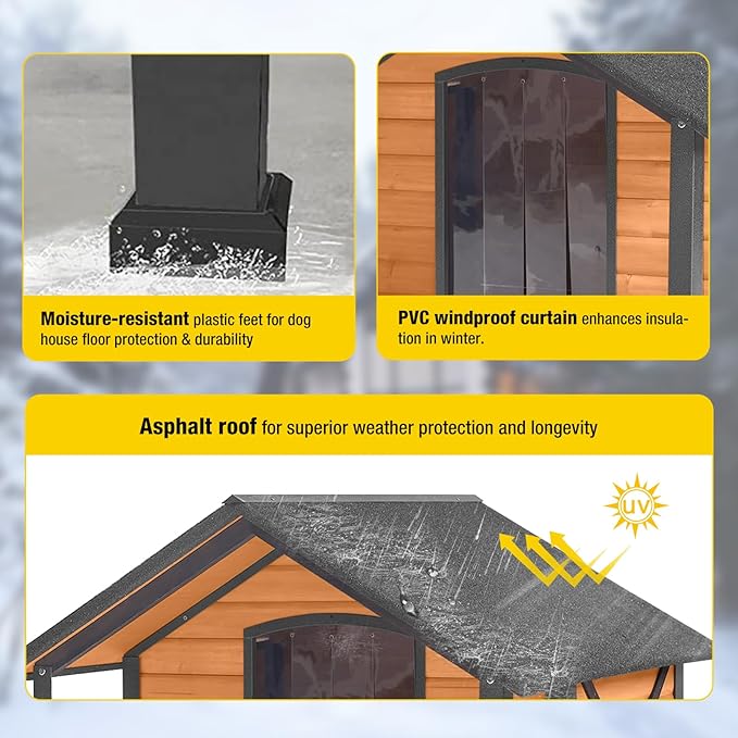 AIVITUVIN Outdoor Heated Dog House with Heating Pad Insulated Dog House with Anti-Chewing Metal Frame Large Dog Kennel Weatherproof for Winter 40.6“L