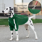 Queenmore Large Christmas Dog Sweater, Cozy Fleece Dog Sweatshirt, Warm Winter Fleece Jacket for Small, Medium & Large Dogs with Leash Hole/Reflective Stripes Green