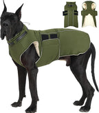 Dog Jackets for Large Dogs, Waterproof Winter Coat with Harness Built-in, Reflective Adjustable Hook&Loop Snowsuit, Warm Cold Weather Coats for Big Dogs Great Dane Doberamn, XXXXL Green