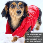 DJANGO Reversible Puffer Dog Coat – Warm Winter Dog Jacket & Water-Repellent Insulated Dog Coat with Harness Hole, Windproof, Adjustable Fit for Small & Medium Dogs, Dachshunds – Lava Red, Small