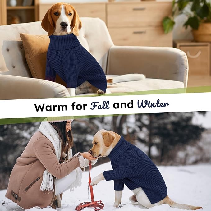 Queenmore Small Dog Sweater, Plaid Doggie Sweater, Long Sleeve Knitted Puppy Sweater with Check Pattern, Warm Pet Sweaters, Solid Pull-on Cat Sweaters, Navy Blue S