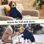 Queenmore Turtleneck Dog Sweater, Plaid Dog Sweater with Check Pattern, Long Sleeve Holiday Doggie Sweaters, Solid Pet Sweaters for Large Breeds, Navy Blue L