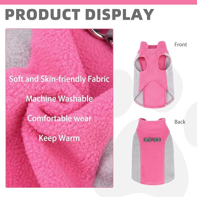 KOOLTAIL Small Dog Sweater - Dog Fleece Vest Jacket with Leash D-Ring for Small Medium Dogs, Soft Pullover Winter Warm Cold Weather Coats, Pet Fall Clothes Outfit for Puppy Cat Boys & Girls, Pink XS