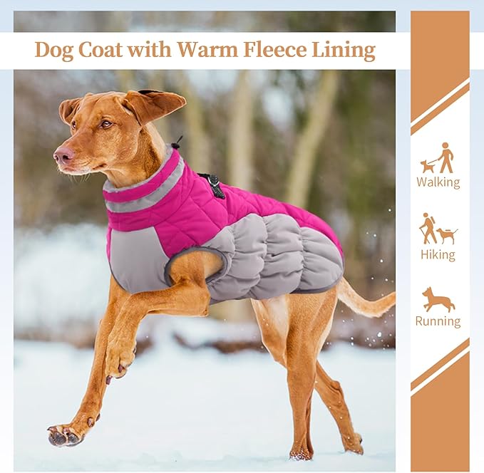 Dog Jackets for Medium Dogs,Medium Dog Coat,Warm Dog Winter Coat Zip Up Back,Waterproof Dog Jacket with D-Ring,Dog Cold Weather Coats with Fleece Lined, Dog Snowsuit Pug Boston Terrier M