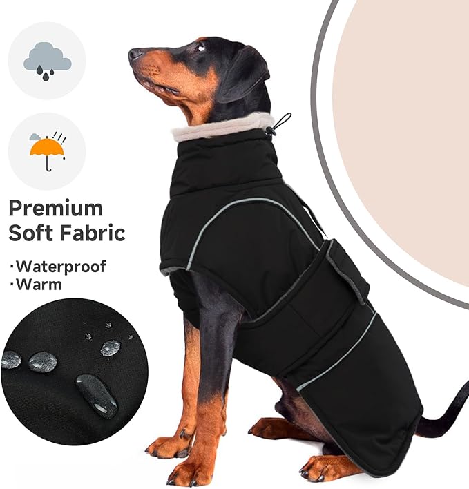 Dog Winter Coat for Small to Large Dogs(XS-XXXL)– Waterproof Windproof Fleece Lined Jacket with Reflective Trim,Pet Vest with Adjustable Buckles, Machine Washable Black M
