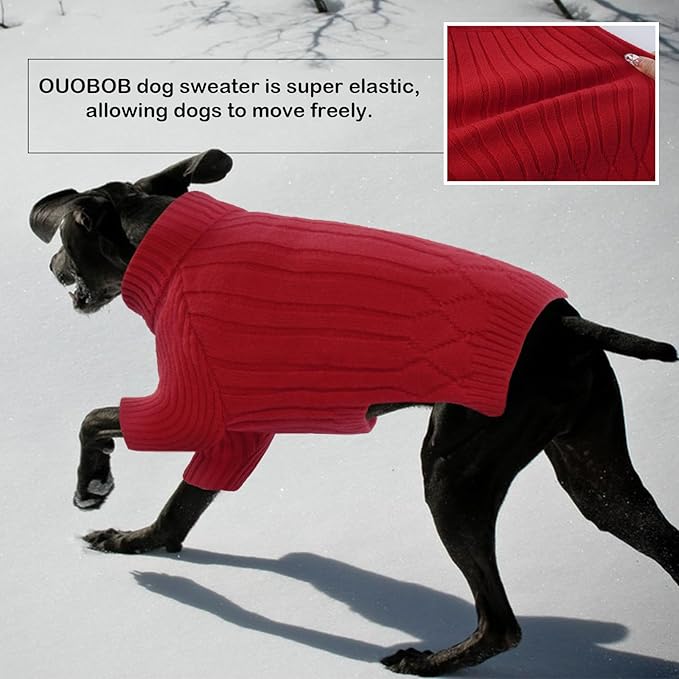 Large Breed Dog Sweaters, Warm Winter Fall Dog Sweaters for Dog Girls Boys, Turtleneck Dog Knitwear, Doggie Christmas Sweater, Pet Sweatshirt Clothes Outfit Knit St. Bernard (Red XXXXXL)